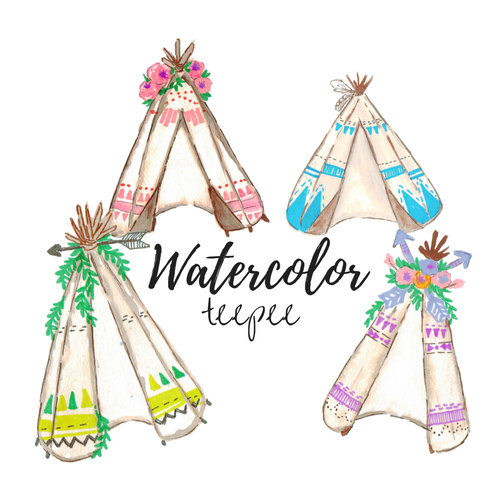 500x500 Watercolor Tribal Teepee Clip Art Scrapbook Supplies Tribal
