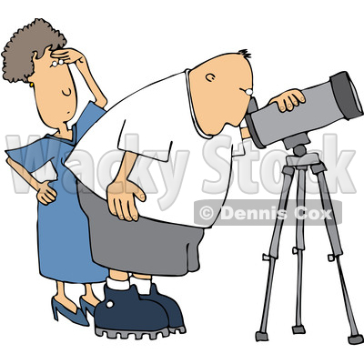 400x400 Clipart Of A Cartoon Chubby White Male Astronomer And His Wife