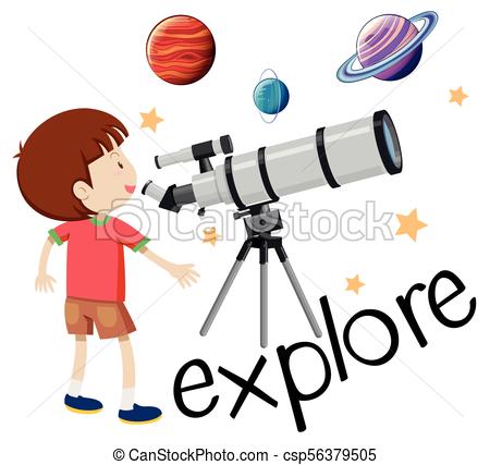 450x427 Flashcard For Explore With Kid Looking Through Telescope Illustration.