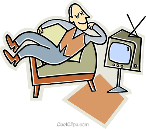 480x424 Man Watching Television Royalty Free Vector Clip Art Illustration