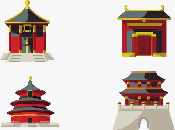 610x453 Collection Vector Of Chinese Temples, Red Architecture, Cartoon