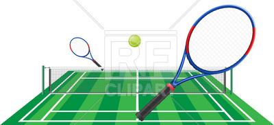 400x182 Tennis Court Perspective View And Rackets Royalty Free Vector Clip