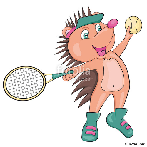 500x500 Hedgehog Plays Tennis. Cartoon Style. Clip Art For Children