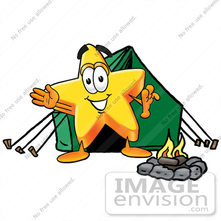 450x450 Cliprt Graphic Of Yellow Star Cartoon Character Camping