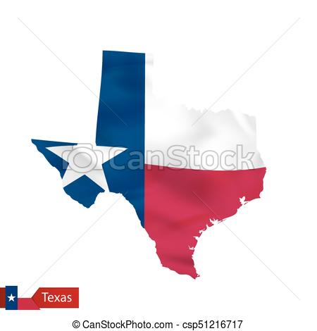 450x470 Texas State Map With Waving Flag Of Us State. Vector Vector