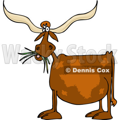 400x400 Clipart Of A Texas Longhorn Cow Eating Grass