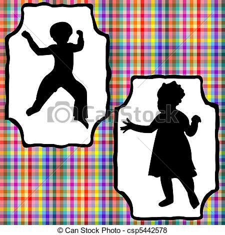 450x470 Kids Composition, Abstract Silhouettes Over Grunge Texture