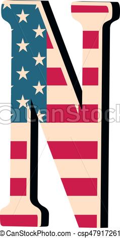 238x470 Capital 3d Letter N With American Flag Texture Isolated On Clip