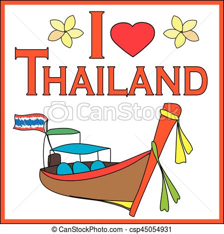 450x470 I Love Thailand Background With Longtail Boat, Vector Vectors