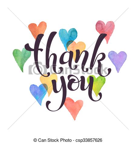 450x470 Thank You Card. Thank You Lettering With Watercolor Hearts