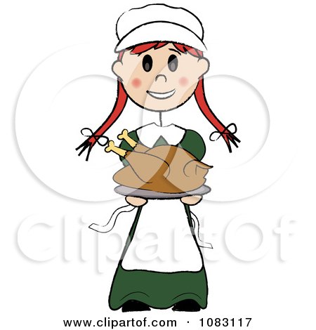 450x470 Clipart Thanksgiving Stick Pilgrim Girl Holding A Turkey