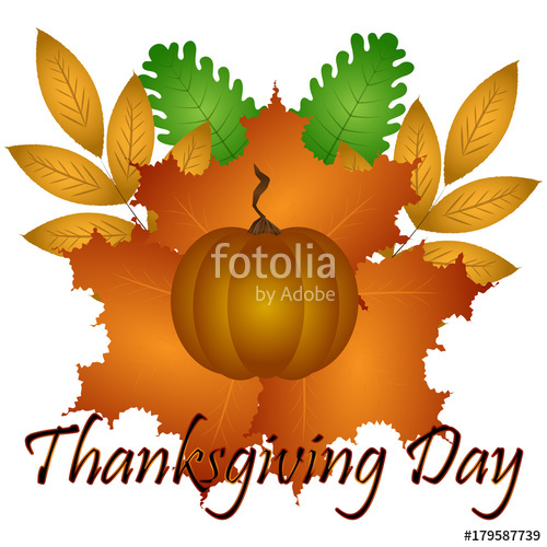 500x500 Pumpkin And Autumn Leaves, Thanksgiving Day, Vector Illustration