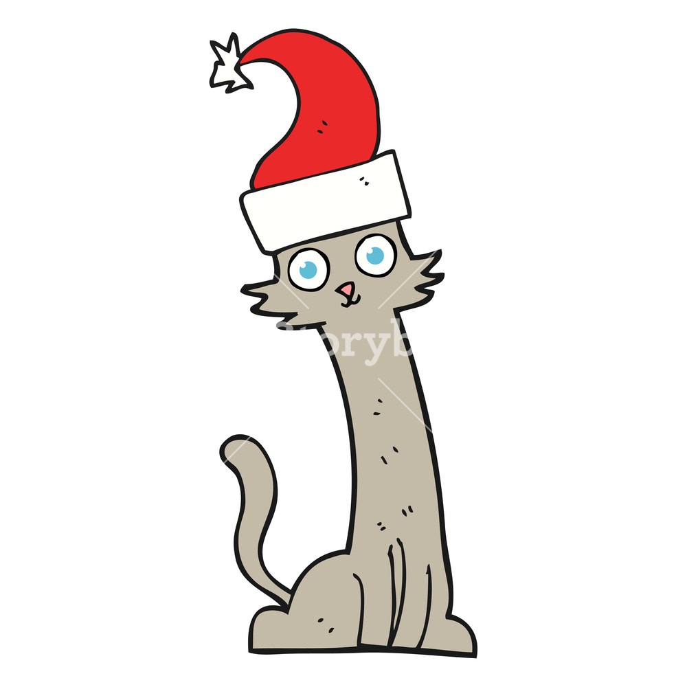 1000x1000 Freehand Drawn Cartoon Cat In Christmas Hat Royalty Free Stock