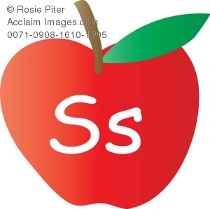 300x298 Clip Art Illustration Of An Apple With The Letter S Written On It