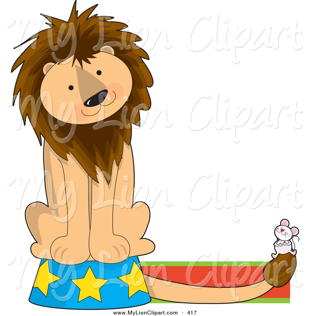 1024x1044 Clipart Of A Cute Circus Lion On A Podium, Watching A Mouse,