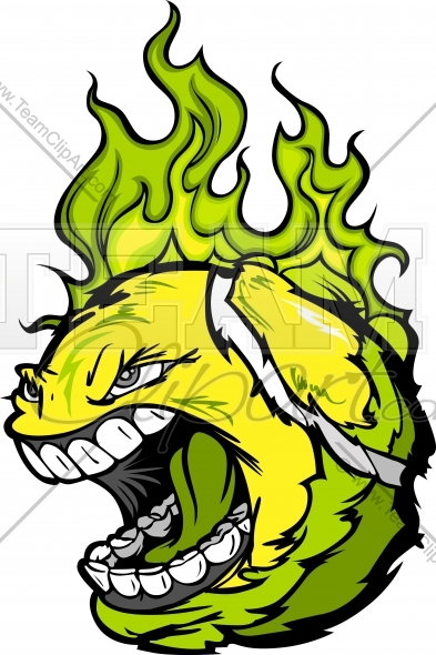 393x590 Tennis Ball Screaming Face With Flaming Hair Vector Clipart Image