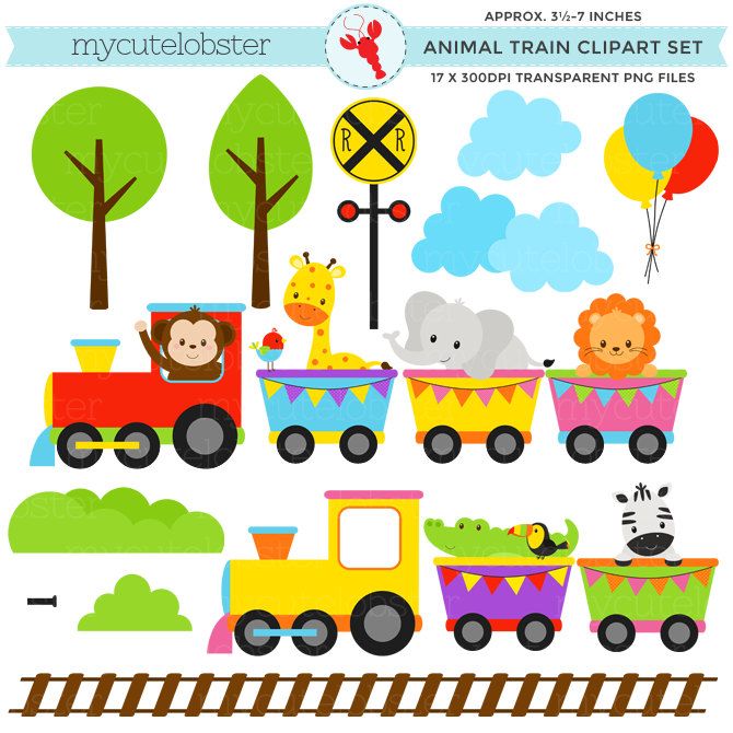 670x670 Animal Train Clipart Set