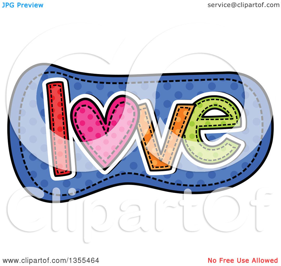 1080x1024 Clipart Of A Cartoon Stitched Word Love Over Blue Polka Dots