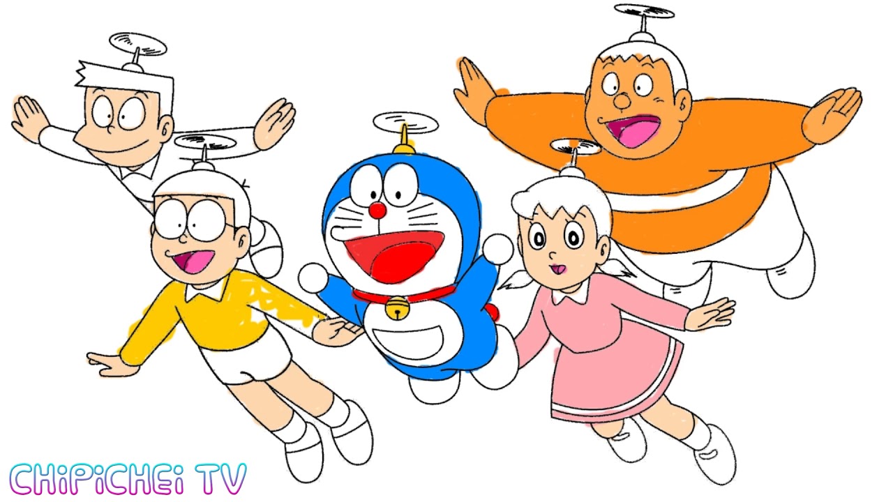 1280x720 Coloring Pages Doraemon 2017 Nobita Shizuka Kids Friends Nursery
