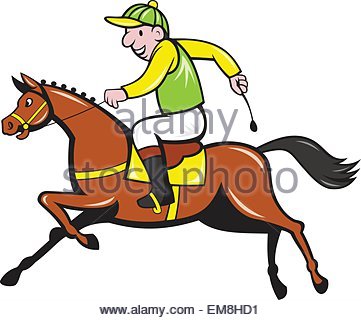 361x320 Illustration Of A Cartoon Horse And Equestrian Jockey Racing