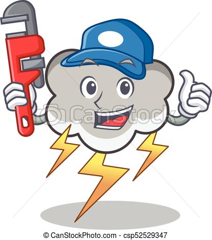 414x470 Plumber Thunder Cloud Character Cartoon Vector Illustration Eps