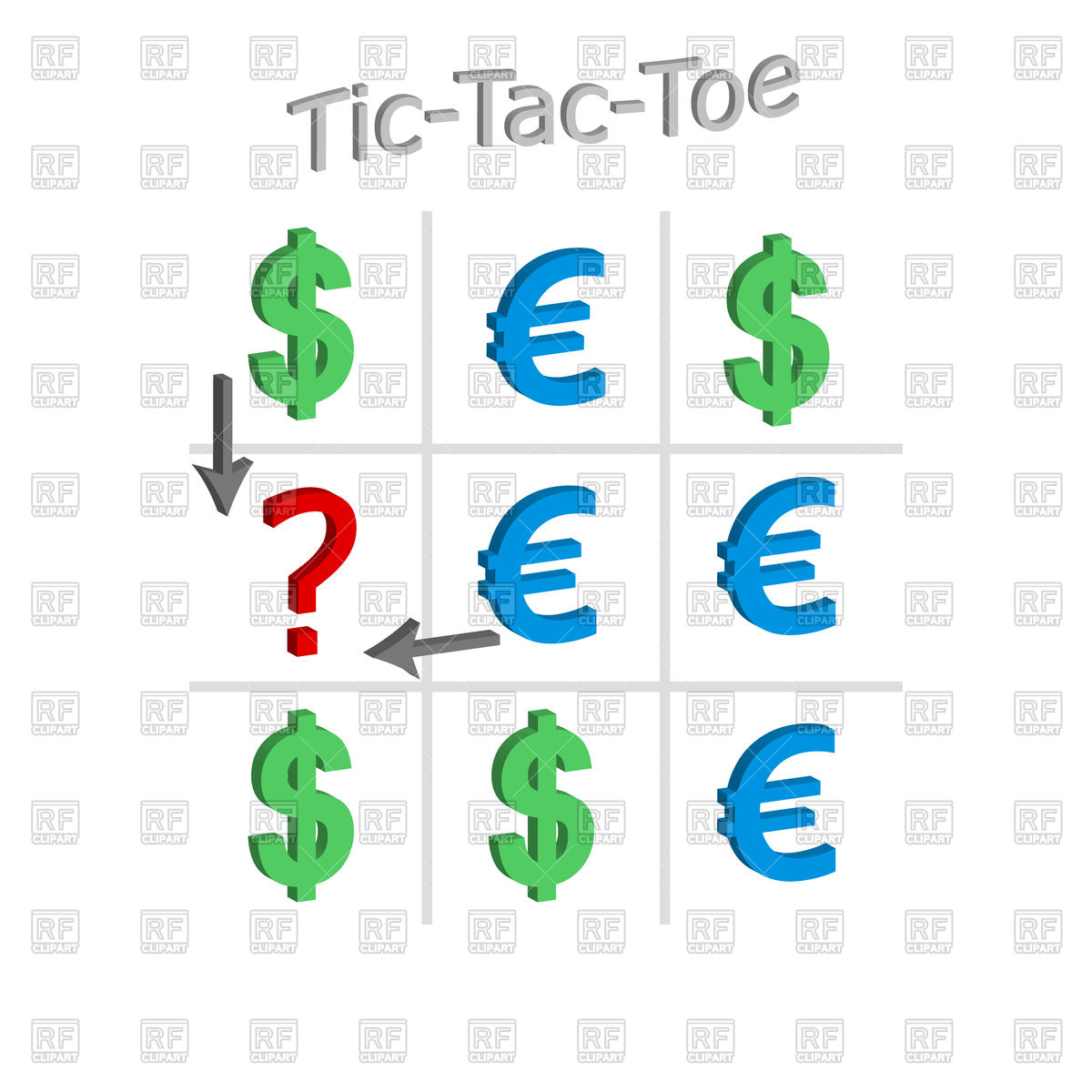 1200x1200 Tic Tac Toe Concept Of Exchange Rate Of Dollar And Euro Royalty