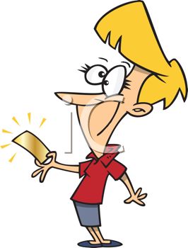 266x350 Cartoon Of A Woman Holding A Winning Gold Ticket