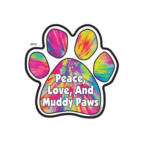 500x500 Peace Love And Muddy Paws Tie Dye Dog Paw Magnet Doggy Style Gifts