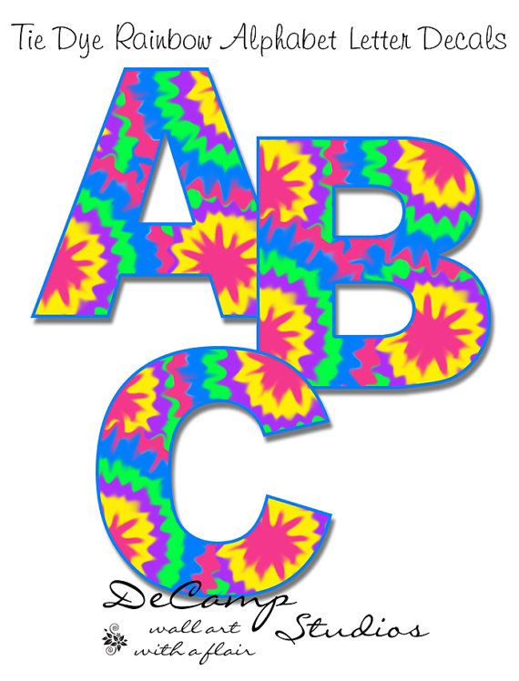 570x748 Rainbow Tie Dye Alphabet Letters Wall Art Decals For Teen Girls