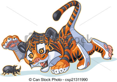 450x317 Cartoon Tiger Cub And Beetle. Vector Cartoon Clip Art Eps