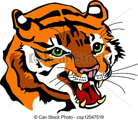 450x392 Snarling Tiger. Vector Illustration Of A Tiger Face Snarling.
