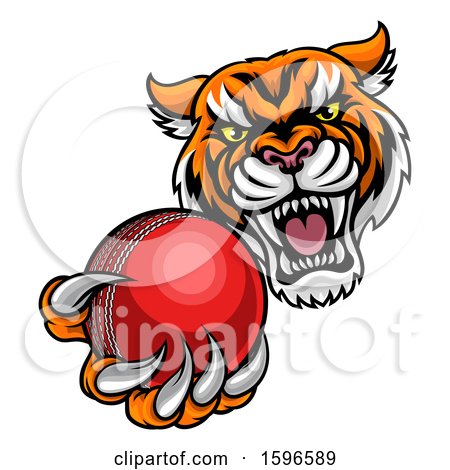 450x470 Clipart Of A Vicious Tiger Sports Mascot Grabbing A Cricket Ball