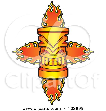 450x470 Royalty Free (Rf) Clipart Illustration Of A Flaming Tiki Cross By
