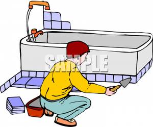 300x249 Clipart Image A Man Putting Tile In A Bathroom