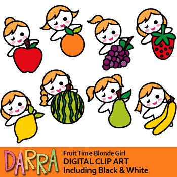 350x350 Blonde Girls Fruit Time Clipart (Planner Stickers Clip Art) By