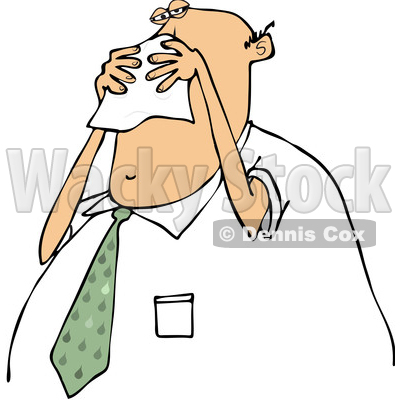 400x400 Clipart Of A Cartoon Chubby White Business Man Blowing His Nose