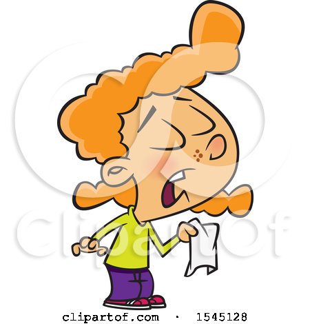 450x470 Clipart Of A Cartoon Red Haired Caucasian Girl Holding A Tissue
