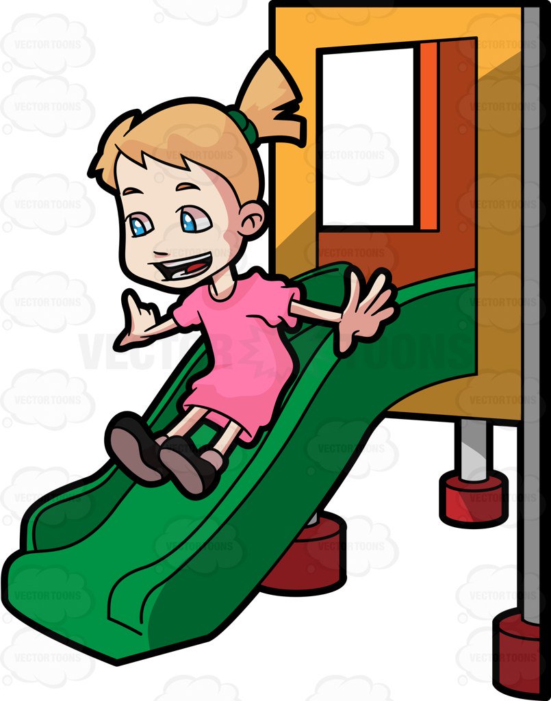 805x1024 A Female Toddler Sliding Down The Playground Slide Cartoon Clipart