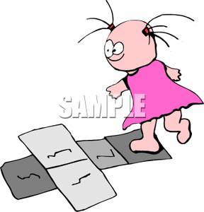 288x300 A Toddler Girl Playing Hopscotch Clip Art Image