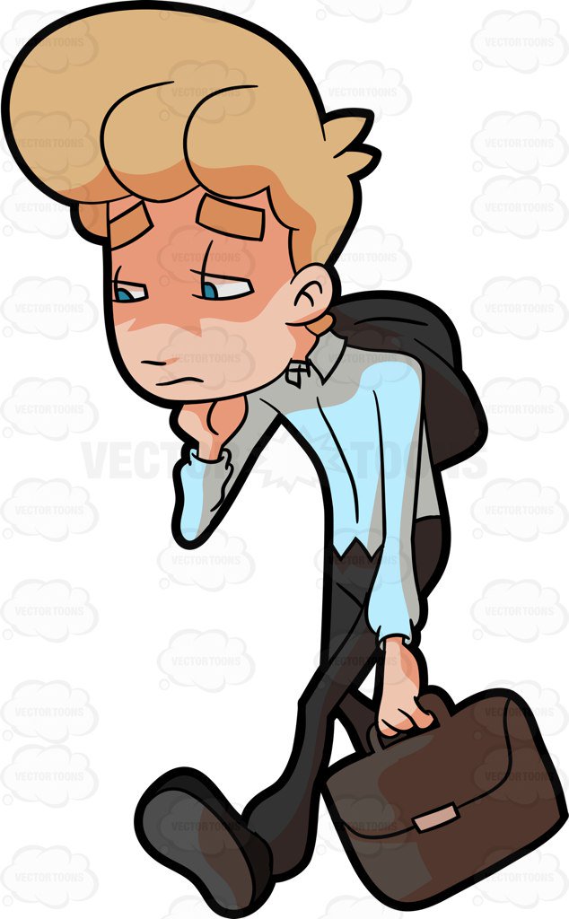 634x1024 A Male Employee Looking Depressed As He Leaves His Work Cartoon