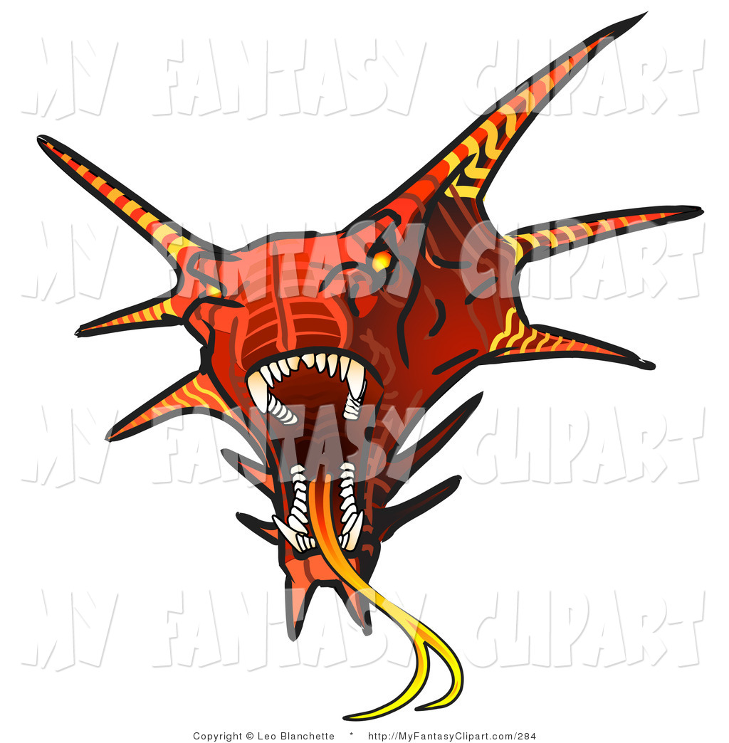 1024x1044 Clip Art Of A Snarling Horned Red Dragon Showing Its Fangs