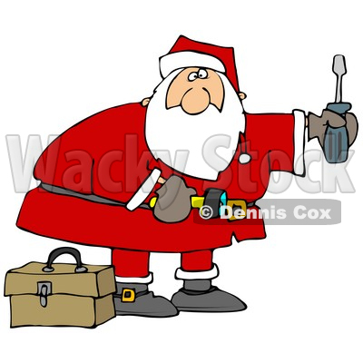 400x400 Clipart Illustration Of Santa Standing By Toolbox, Carrying