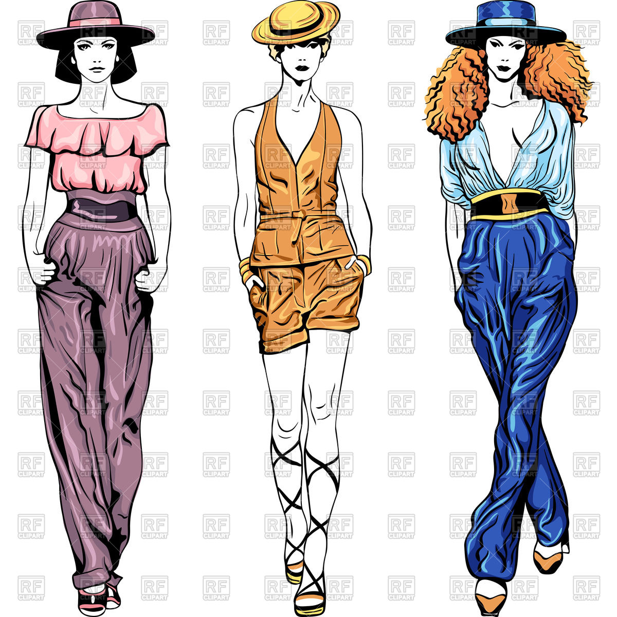 1200x1200 Fashion Top Models Girls In Trouser Suits And Hats Royalty Free