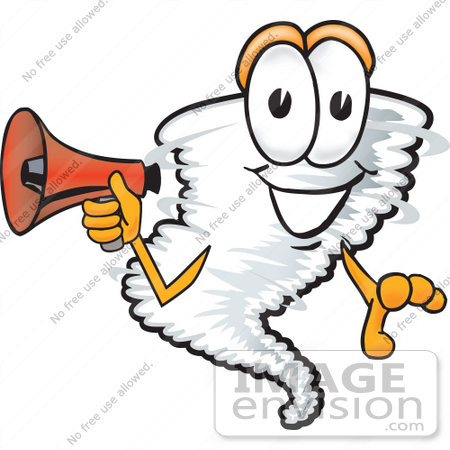 450x450 Clip Art Graphic Of A Tornado Mascot Character Holding A Megaphone