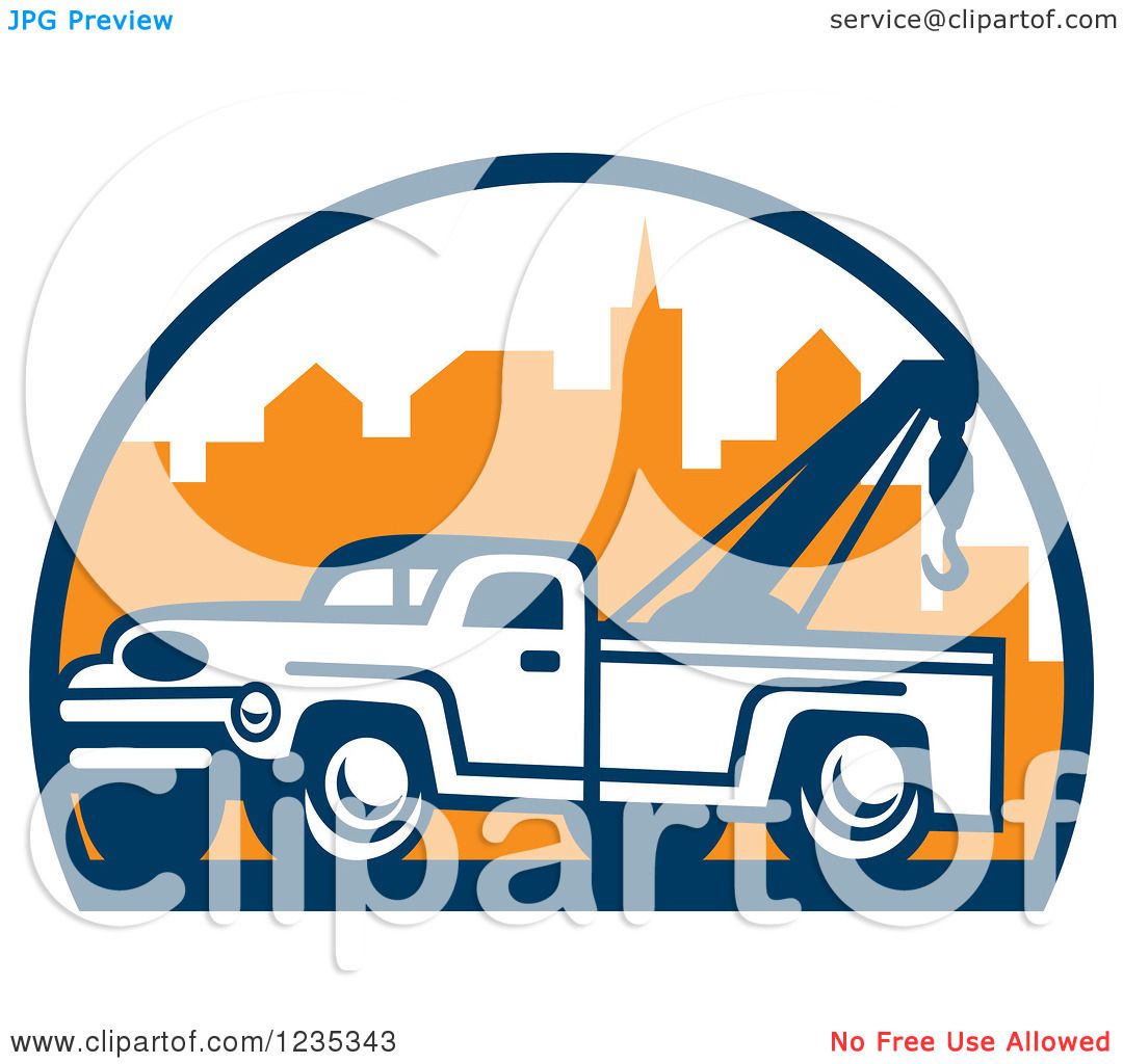 1080x1024 Clipart Of A Retro Tow Truck Over A City