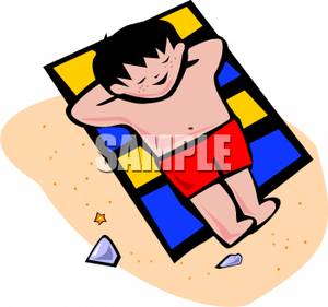 300x281 Royalty Free Clipart Image A Cartoon Boy Relaxing On A Beach Towel