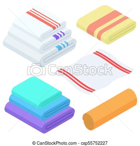 450x470 Cartoon Isometric Towels Vector Set. Cloth Folded Towel