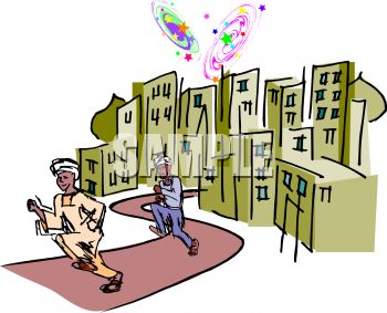 350x283 Men Running Through A Town