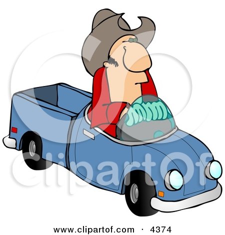 450x470 Clipart Of A Caucasian Man Driving A Pickup Truck With A Camper