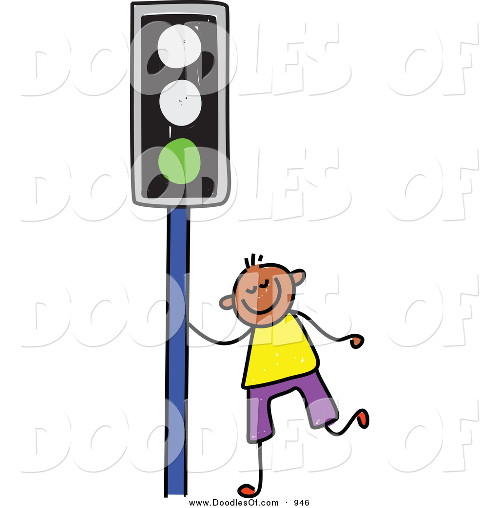 1024x1044 Vector Clipart Of A Doodled Happy Black Boy By A Green Traffic